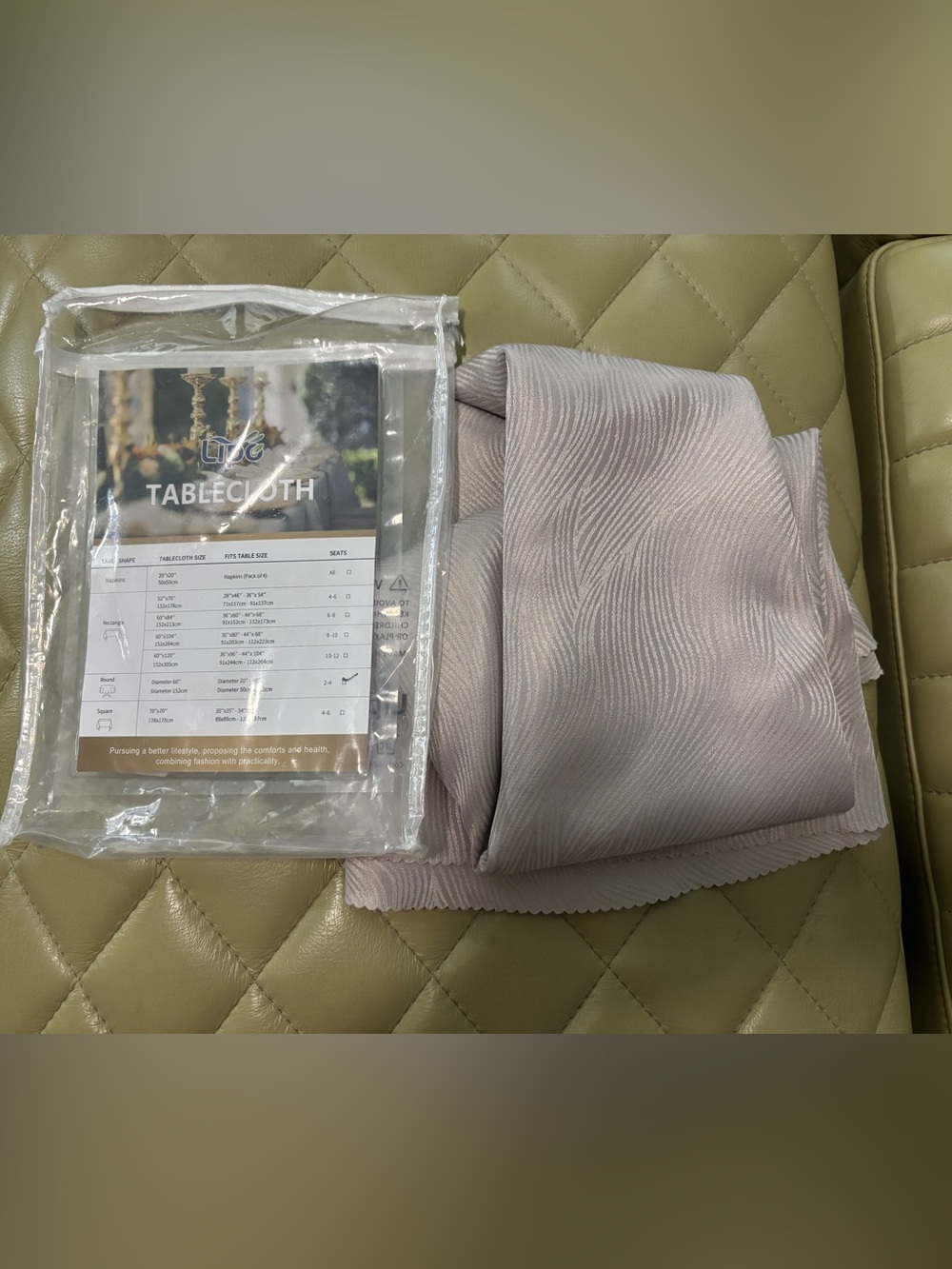 Luxe Wave-Texture Tablecloth in Light Taupe/Silver Grey. Used once!